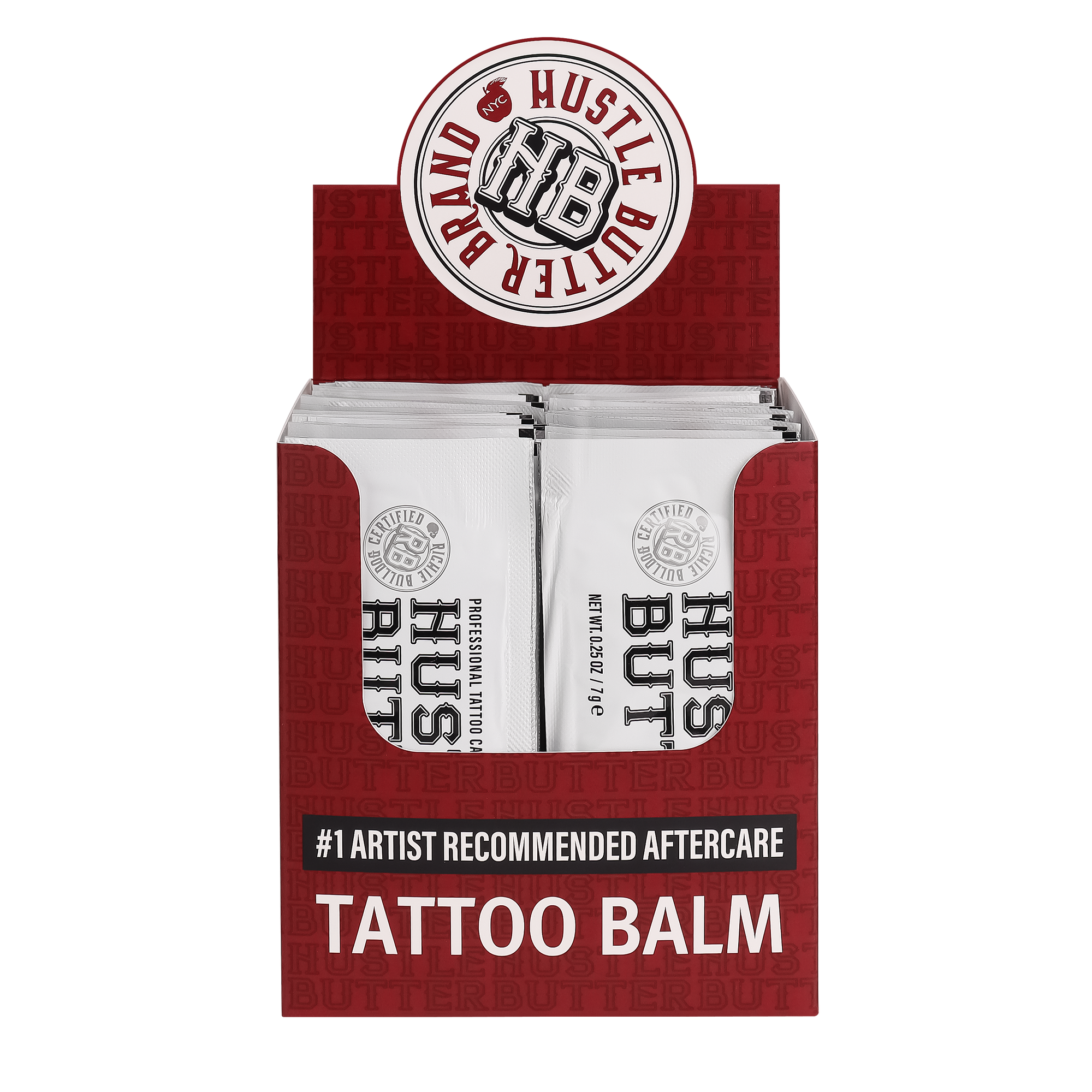 Box of Hustle Better Tattoo Balm with visible branding on a white background
