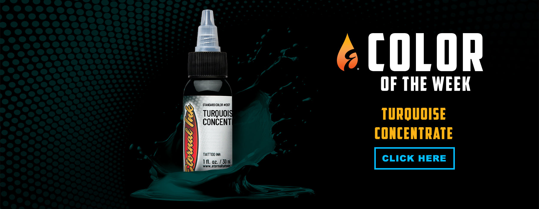 Bottle of Turquoise Concentrate with promotional text on a dark background