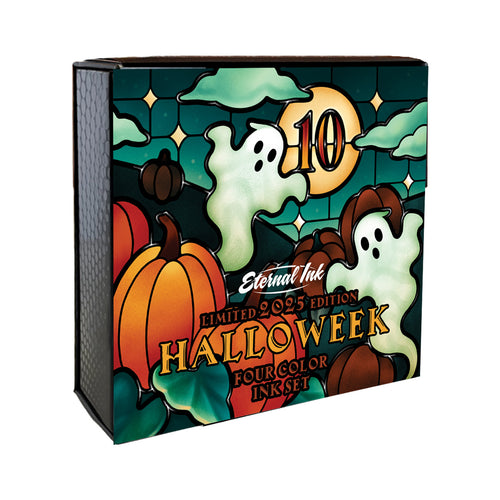 Eternal Ink's Halloween 2025 limited edition ink set with pumpkins and ghost graphics.