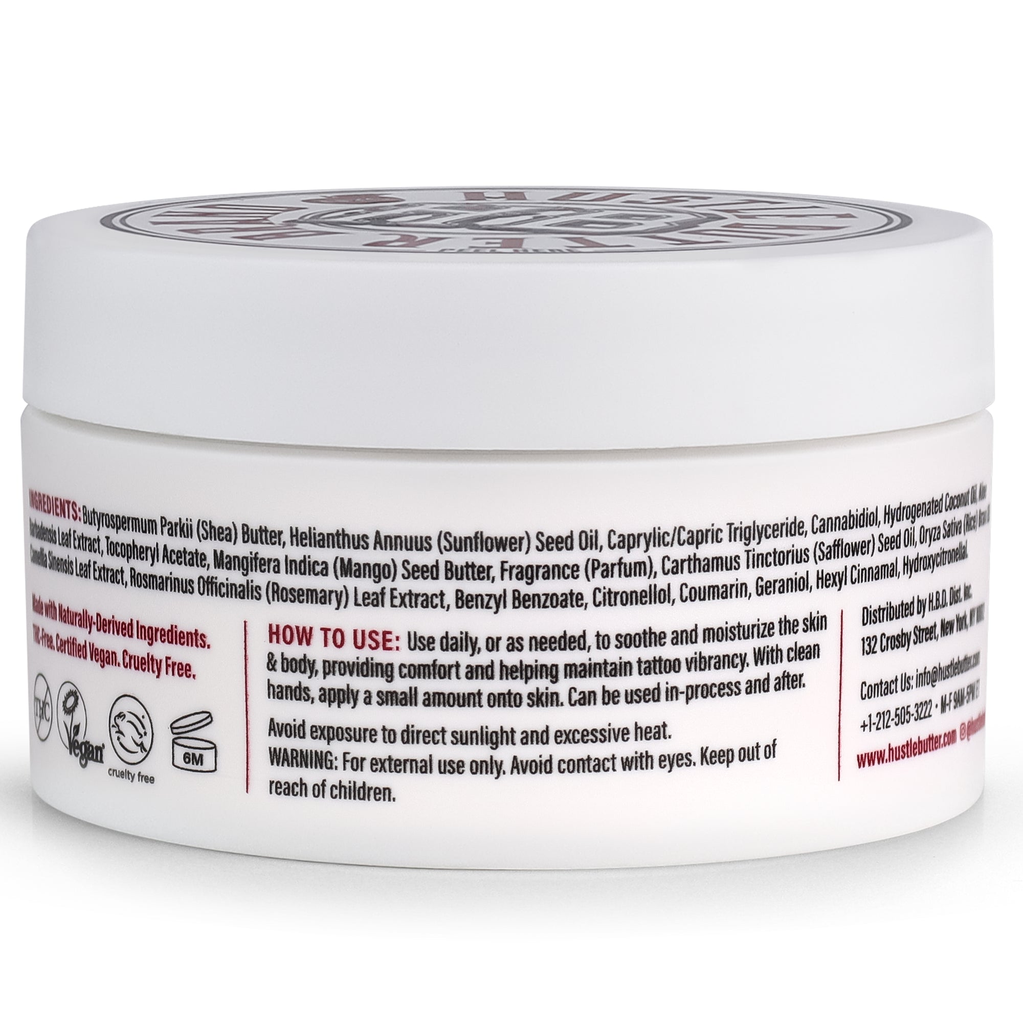 Hustle Butter tattoo balm jar with visible branding on a white background