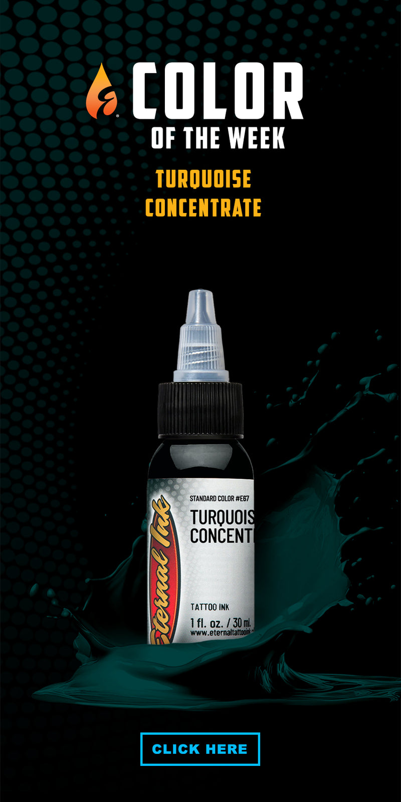 Bottle of Turquoise Concentrate with promotional text on a dark background