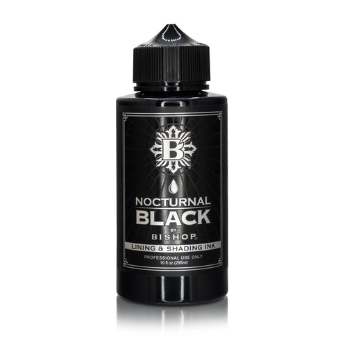 Bottle of Bishop Nocturnal Black ink on a white background