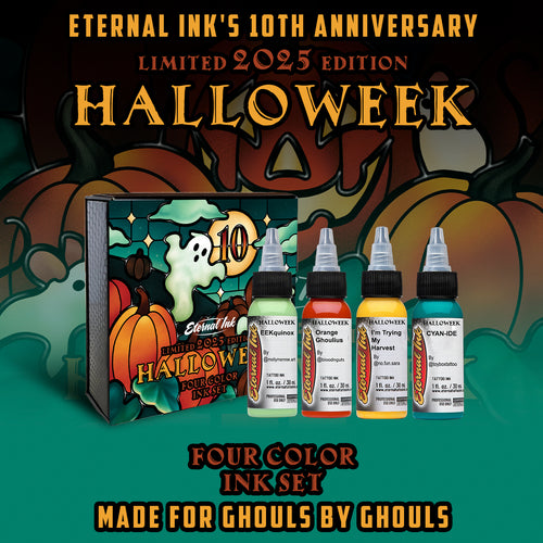 Eternal Ink's Halloween 2025 limited edition ink set with pumpkins and ghost graphics.