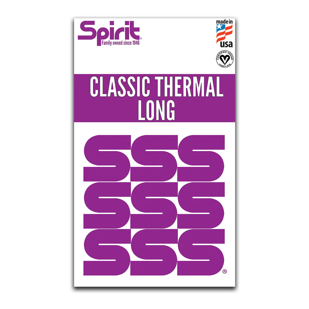 Product packaging for 'Classic Thermal Long' with 'Spirit' branding on a white background.