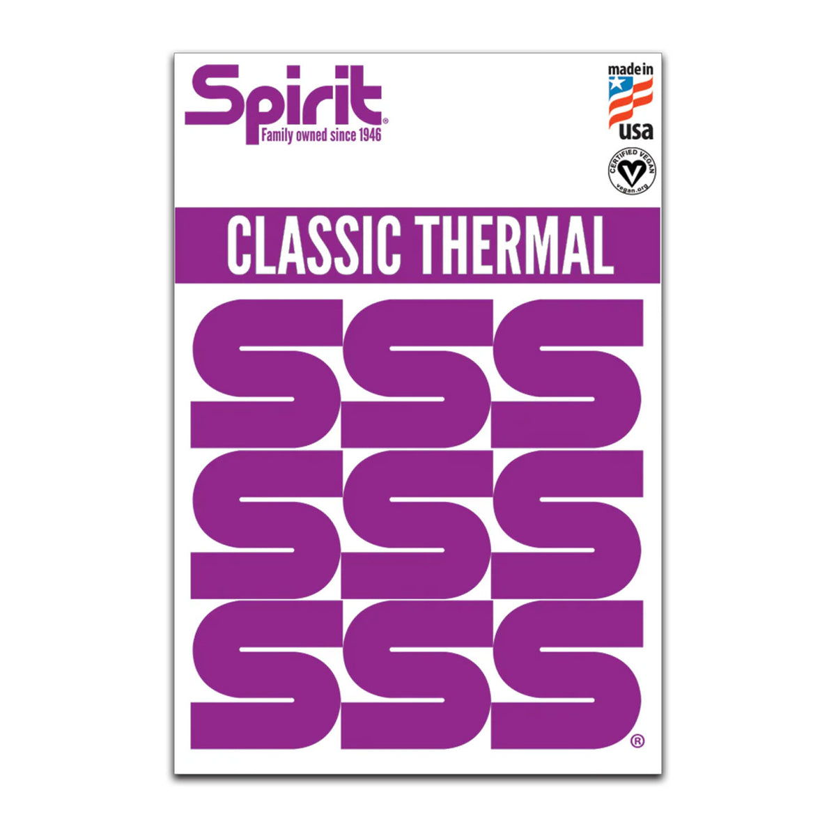 Product packaging for Spirit Classic Thermal with purple text on a white background