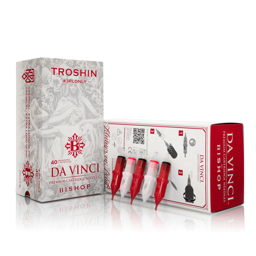 Da Vinci and Troshin packaging with needles on a white background