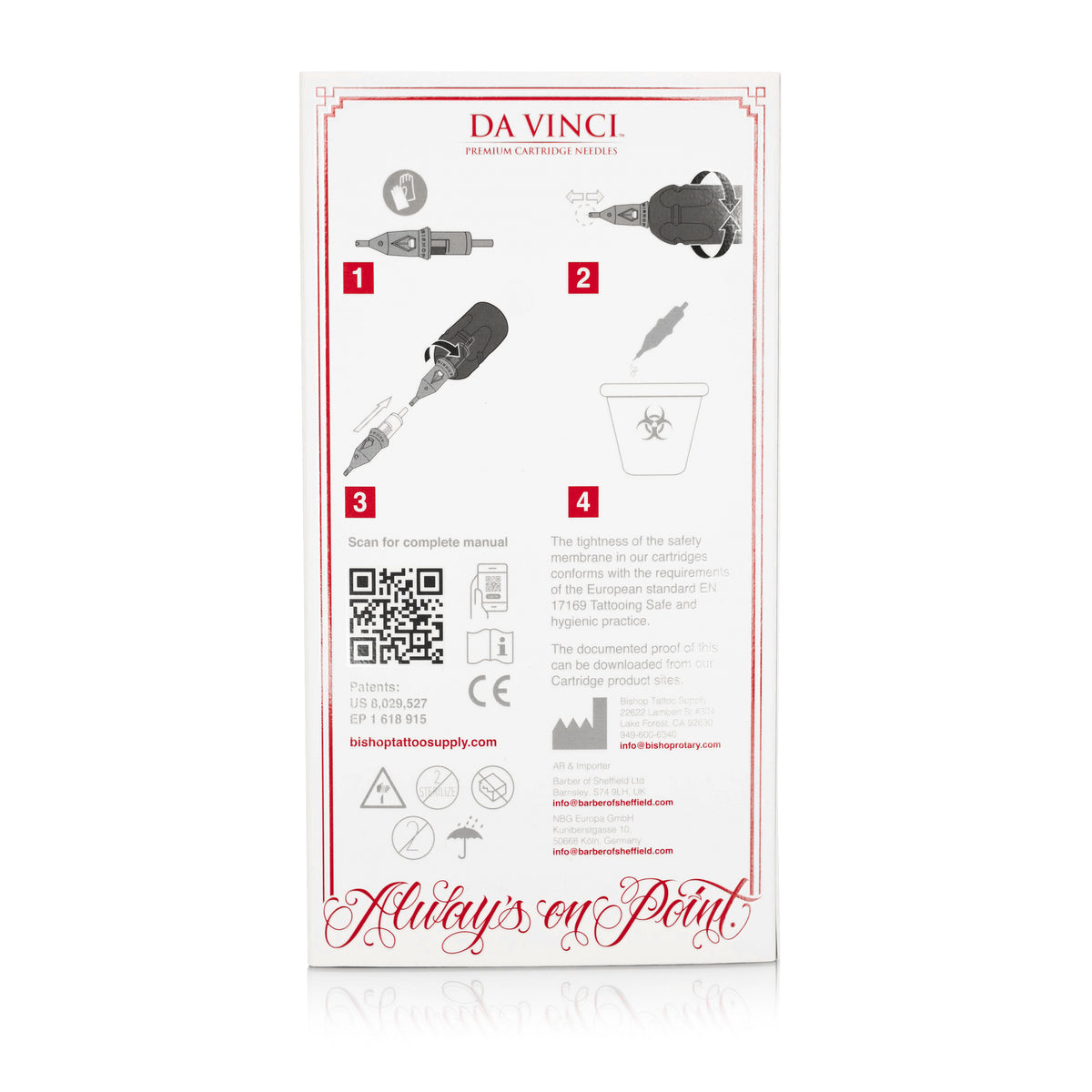 Da Vinci product packaging with illustrations and text on a white background