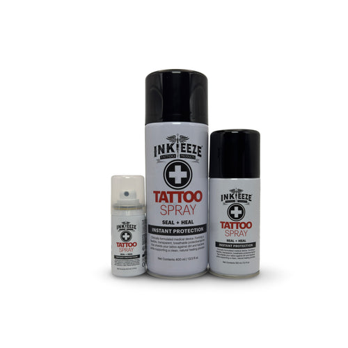 Inkeeze Tattoo Spray bottles on a white background